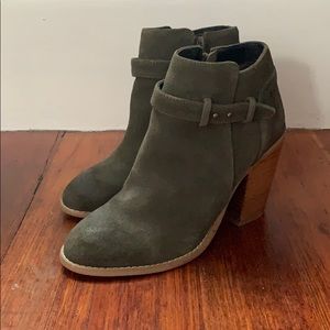 Green suede heeled booties